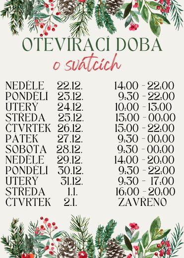 Otevírací doba o vánočních svátcích 2024